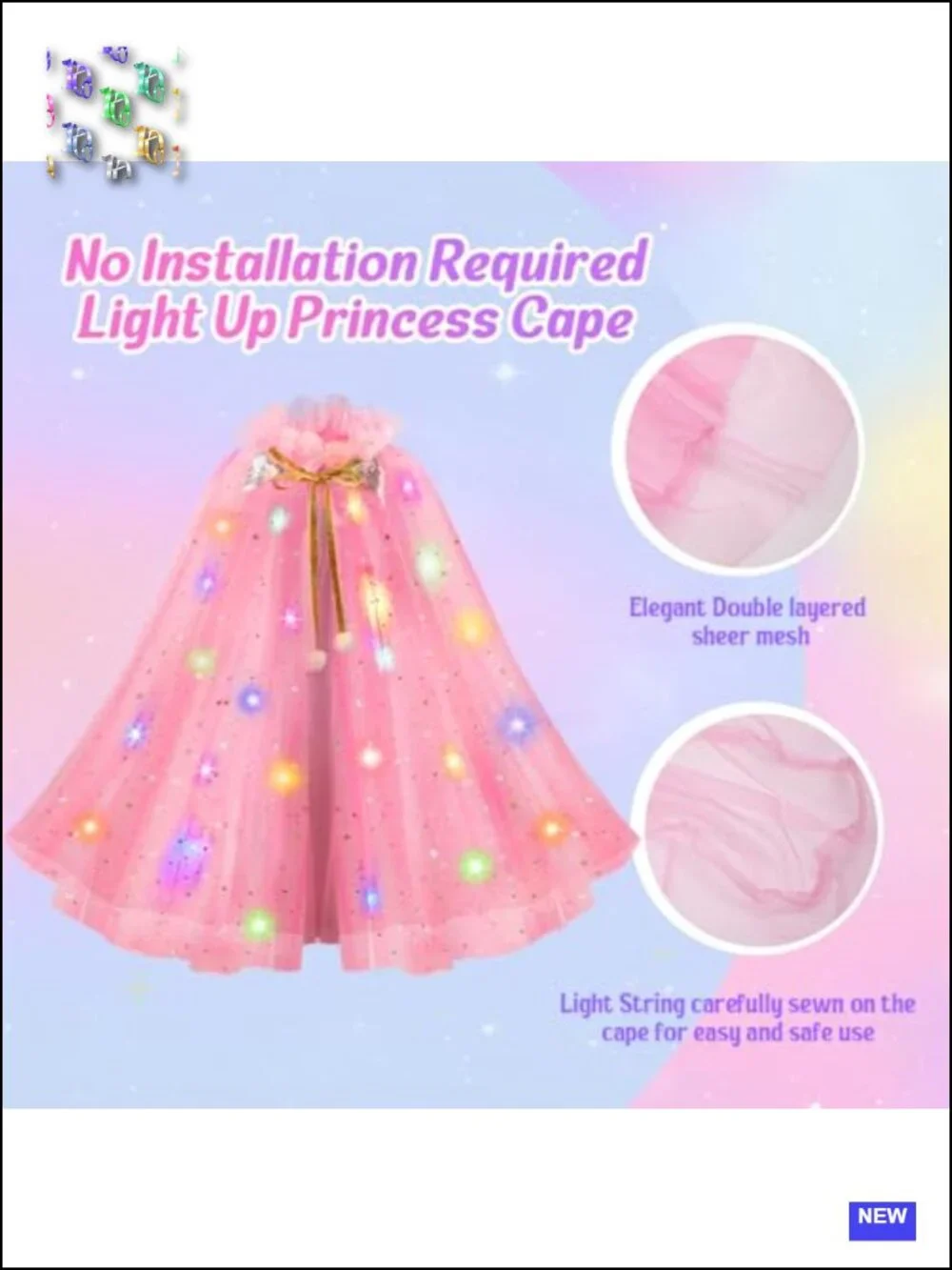 Girls Princess Cape & Tutu Dress Up Set with Light-Up Crown Wand Necklace